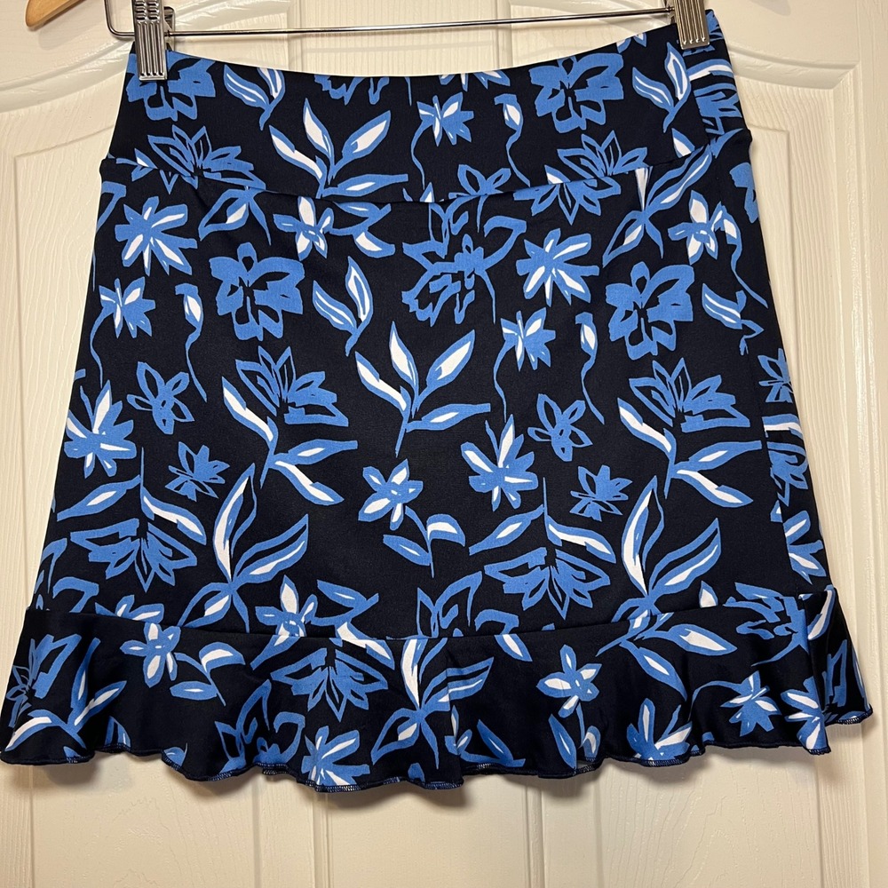 Golftini Move It-Long Navy Blue Floral Golf Skort Ruffle Hem Womens XS Pockets - Picture 2 of 9